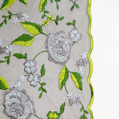 Green and Gray Floral Embroidered Mesh