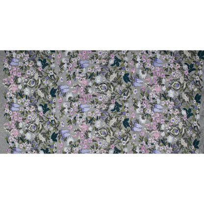 Black, Pink and Green Floral Embroidered Mesh Folded