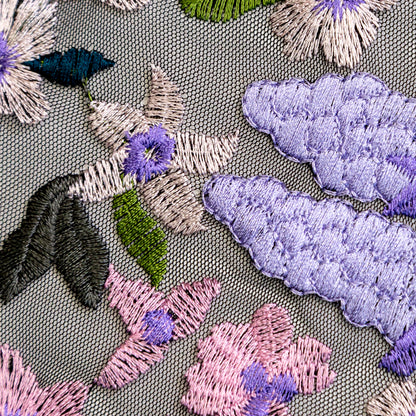 Black, Pink and Green Floral Embroidered Mesh Full