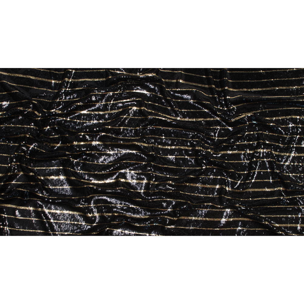Mesh with Sequin Stripes - Black and Gold Folded