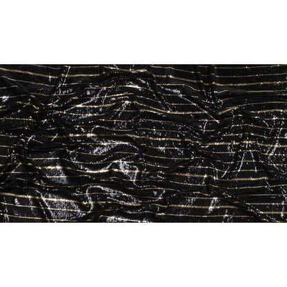Mesh with Sequin Stripes - Black and Gold Folded