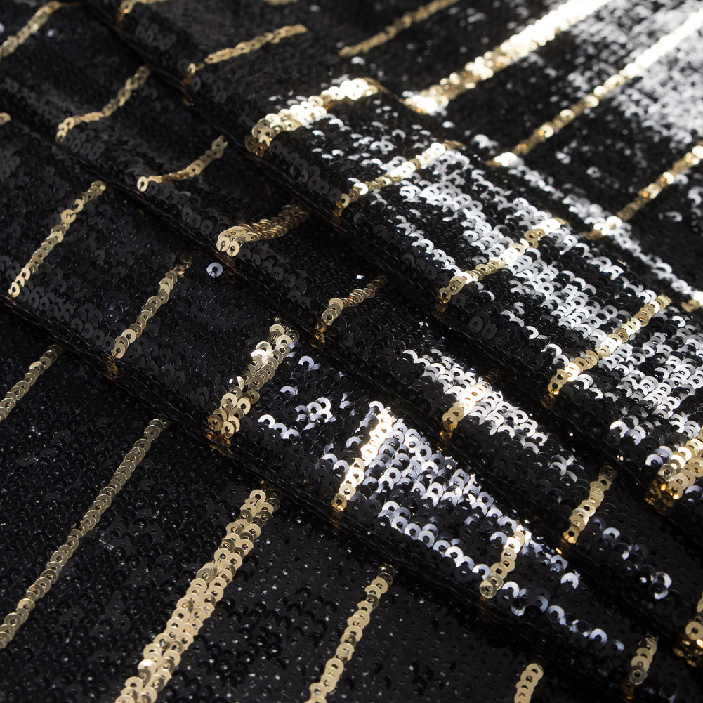 Mesh with Sequin Stripes - Black and Gold Detail