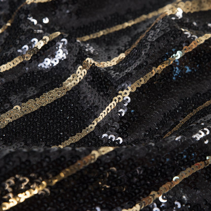 Mesh with Sequin Stripes - Black and Gold Full
