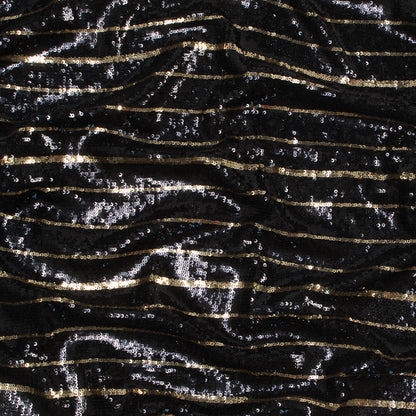 Mesh with Sequin Stripes - Black and Gold