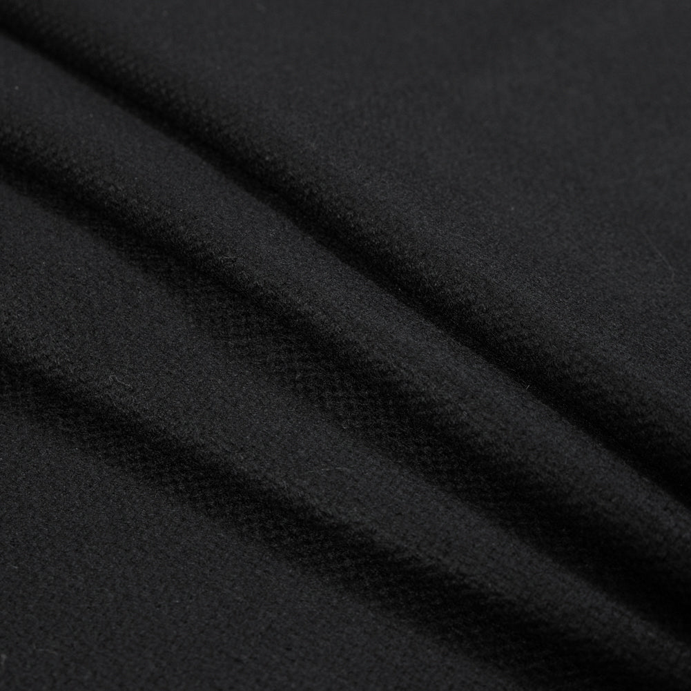 Black Basketwoven Wool and Cashmere Coating Folded