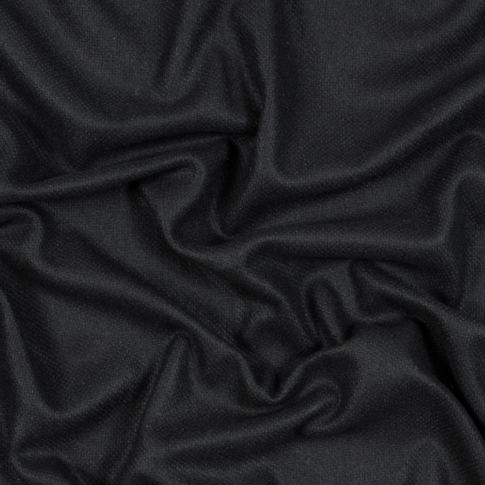 Black Basketwoven Wool and Cashmere Coating