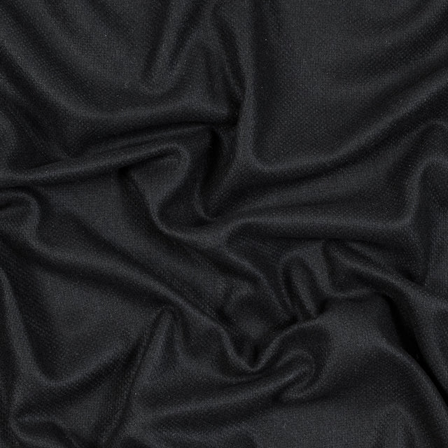 Black Basketwoven Wool and Cashmere Coating