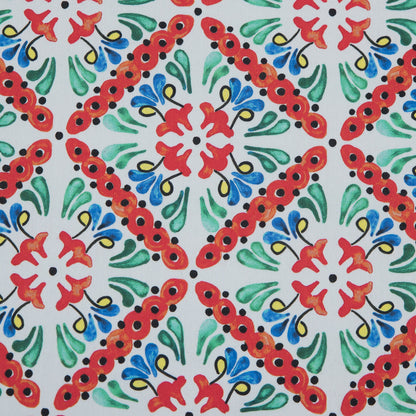 Orange, Green and Blue Diamond Floral Printed Stretch Twill Cotton Detail