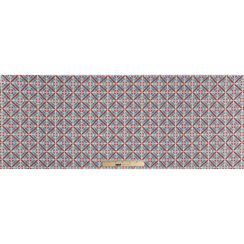 Orange, Green and Blue Diamond Floral Printed Stretch Twill Cotton Full