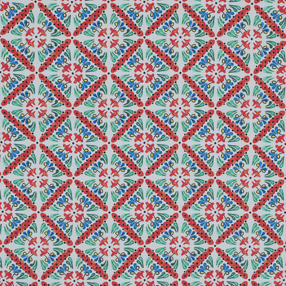 Orange, Green and Blue Diamond Floral Printed Stretch Twill Cotton