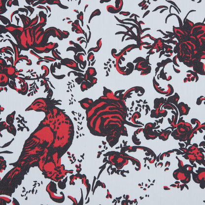 Red, White and Black Bird of Paradise Printed Stretch Cotton Shirting Detail