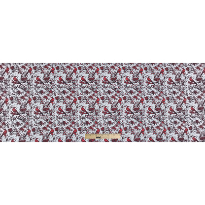 Red, White and Black Bird of Paradise Printed Stretch Cotton Shirting Full