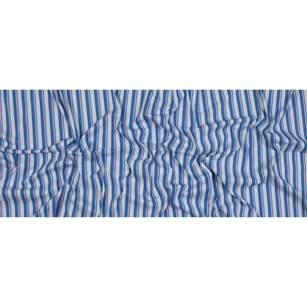 Blue, White and Red Striped Stretch Cotton Shirting Full