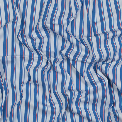 Blue, White and Red Striped Stretch Cotton Shirting