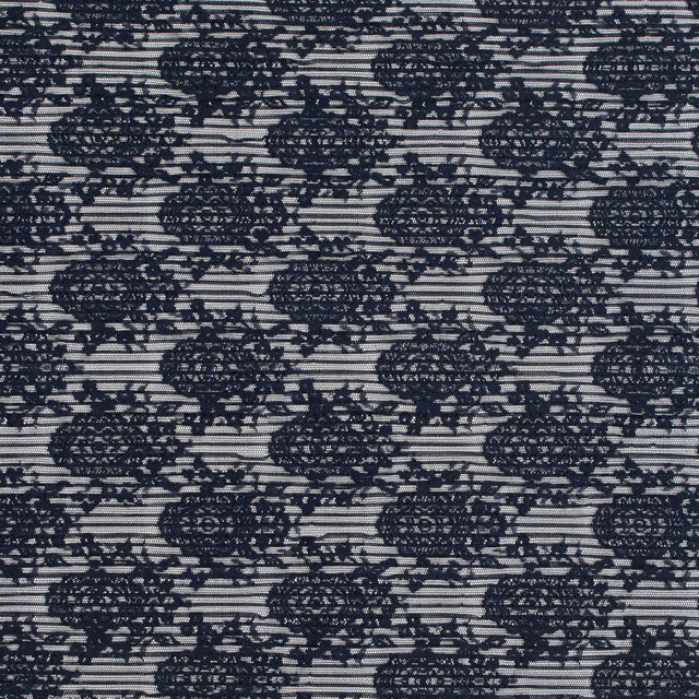 Navy Floral Pleated Lace