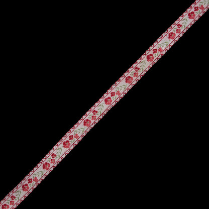Red and Pale Gray Floral German Jacquard Ribbon - 0.5"
