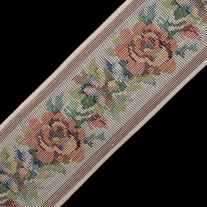 Orange and Beige Muted Floral Jacquard Ribbon - 2.25" Detail