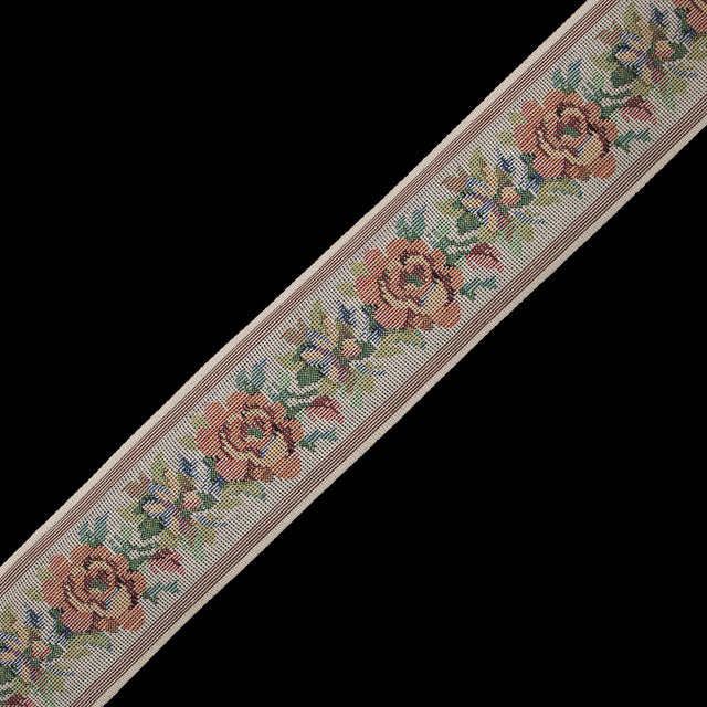 Orange and Beige Muted Floral Jacquard Ribbon - 2.25"