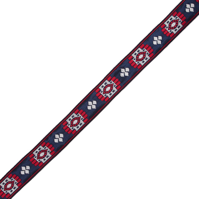 Red, White and Blue Geometric German Jacquard Ribbon - 1"