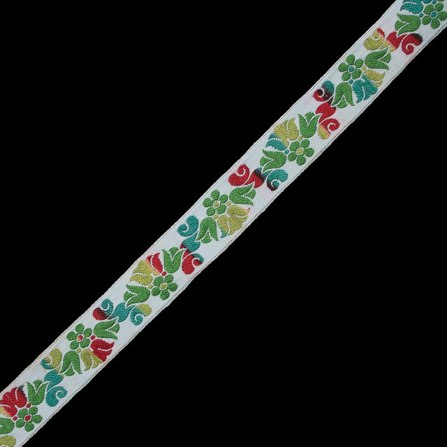 White, Green and Red Ombre Floral Jacquard Ribbon - 1"