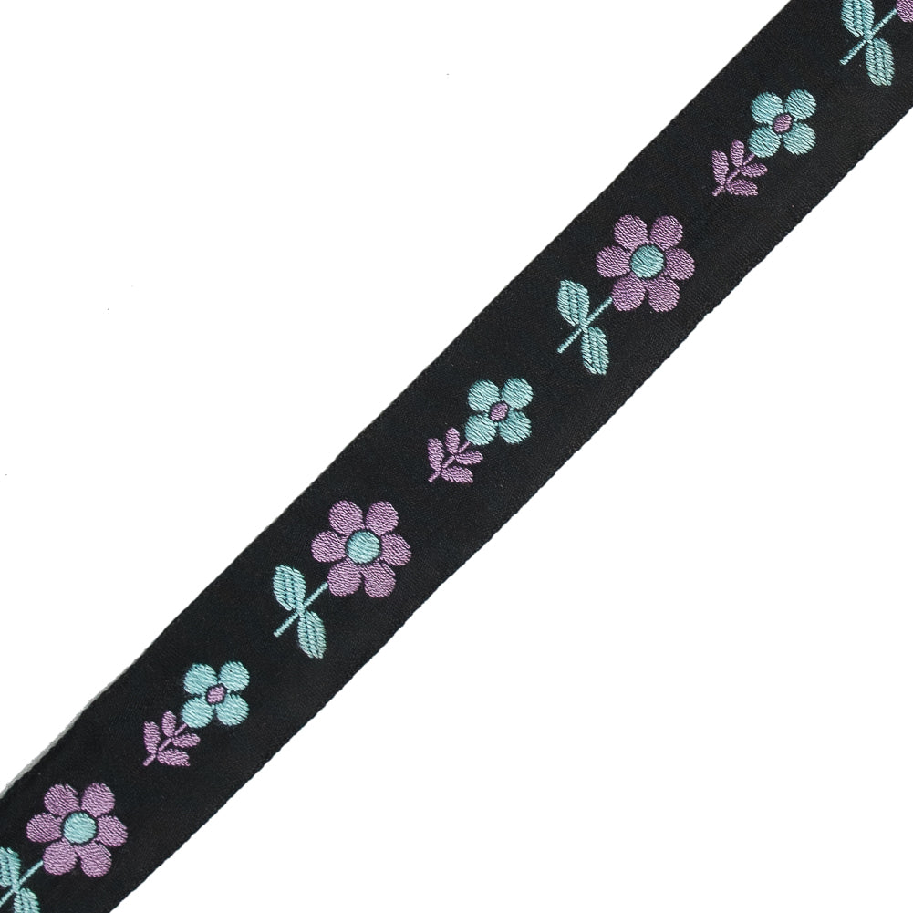 Black, Blue and Purple Floral Jacquard Ribbon - 0.875" Detail