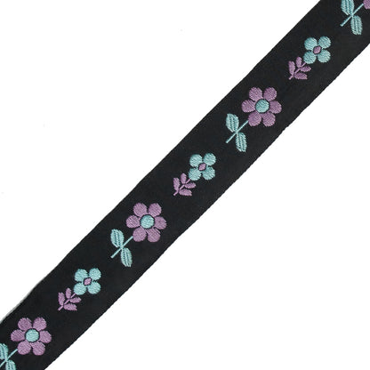 Black, Blue and Purple Floral Jacquard Ribbon - 0.875" Detail