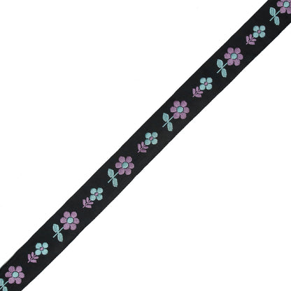 Black, Blue and Purple Floral Jacquard Ribbon - 0.875"