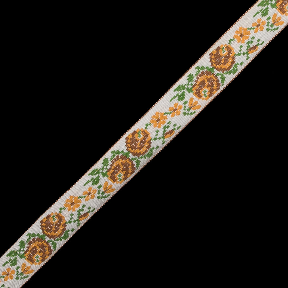 Yellow, Beige and Green Floral German Jacquard Ribbon - 0.75" Detail