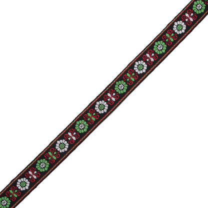 Green and Red Floral German Jacquard Ribbon - 0.75"