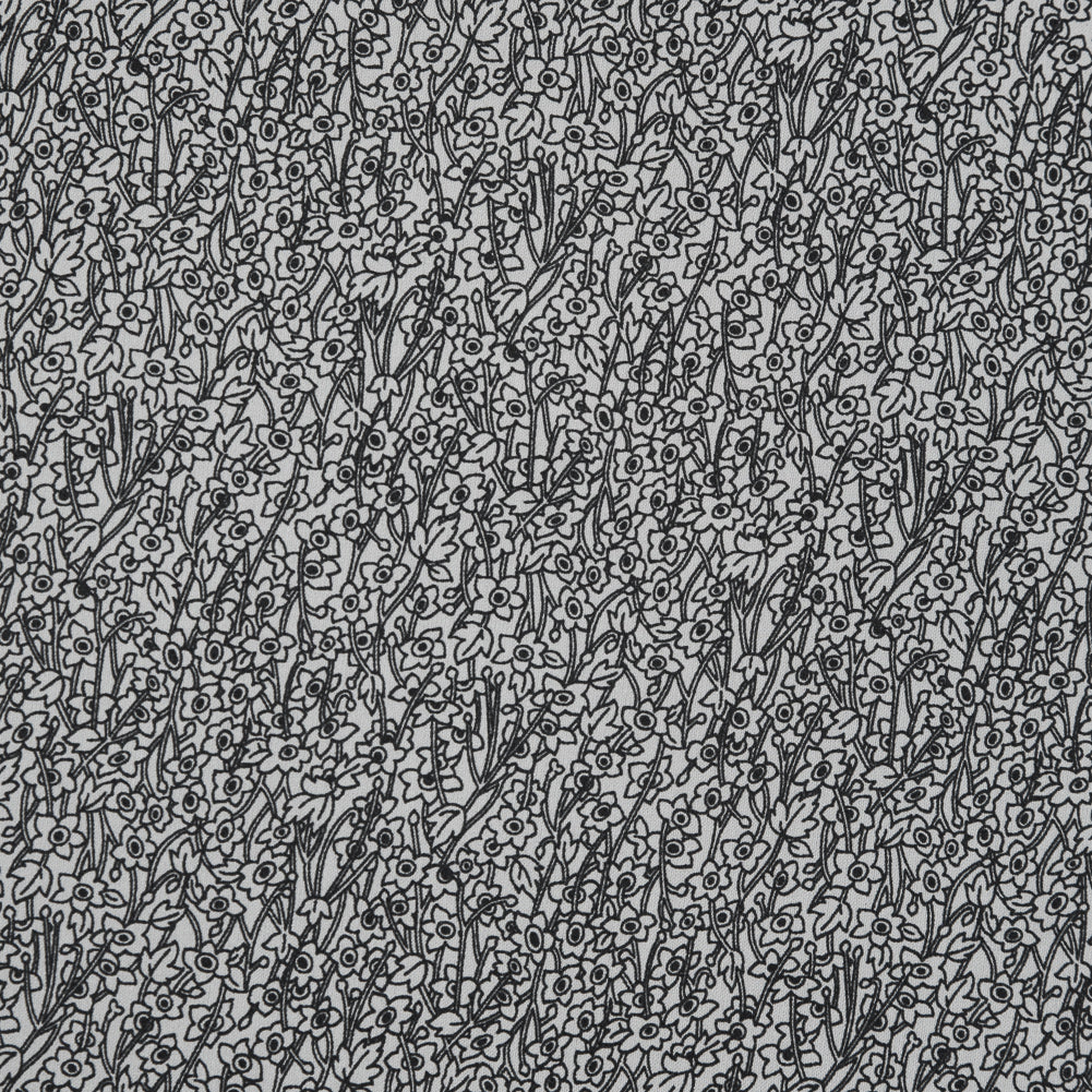 Black and White Minute Floral Polyester Lining Full