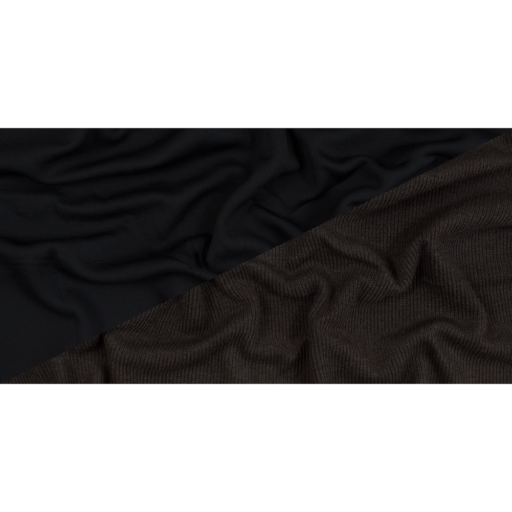 Brown Wool Ribbed Knit with Black Scuba Backing Folded