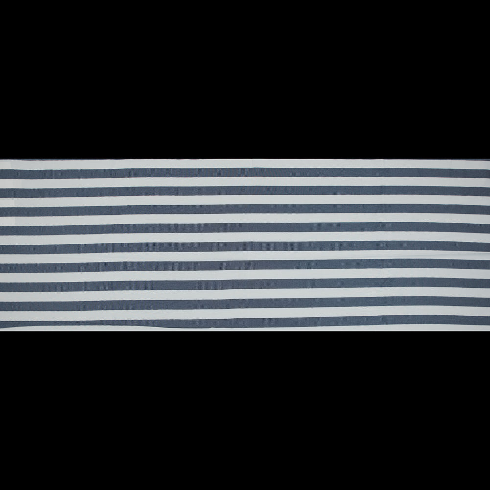Navy and White Awning Striped Cotton and Acetate Tweed Full