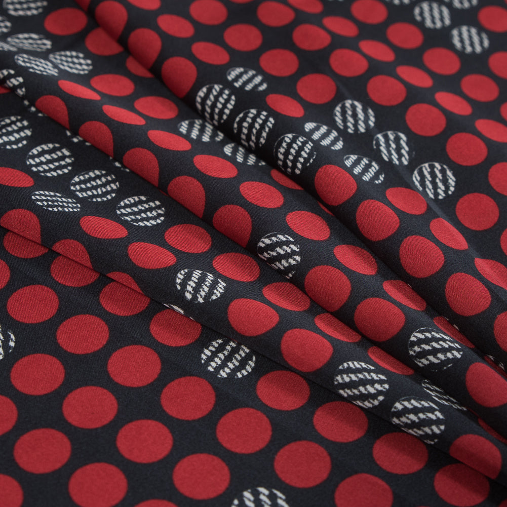 Black, Red and White Circle Printed Polyester Lining Folded