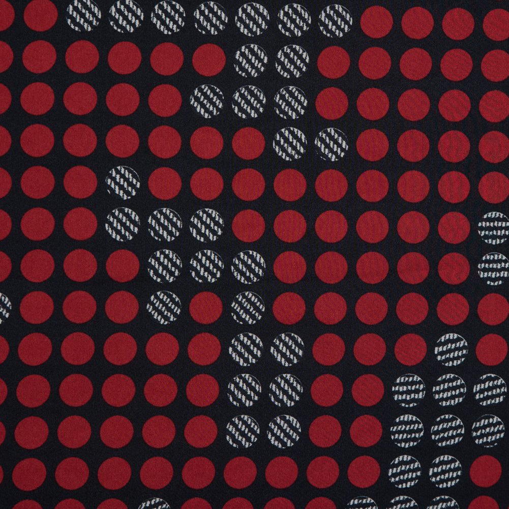 Black, Red and White Circle Printed Polyester Lining Detail