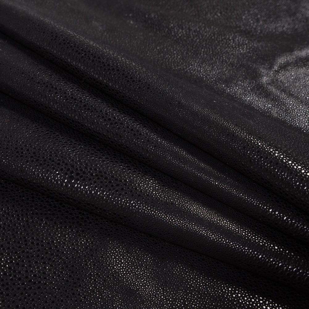 Black Stingray Pebbled Cow Leather Folded