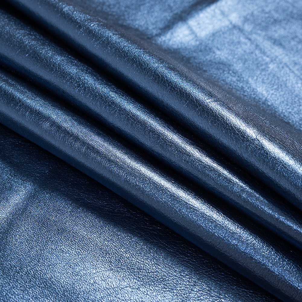 Medium Metallic Blue Foil Lamb Leather Folded