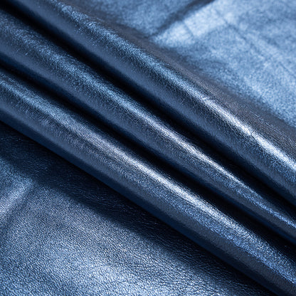 Medium Metallic Blue Foil Lamb Leather Folded