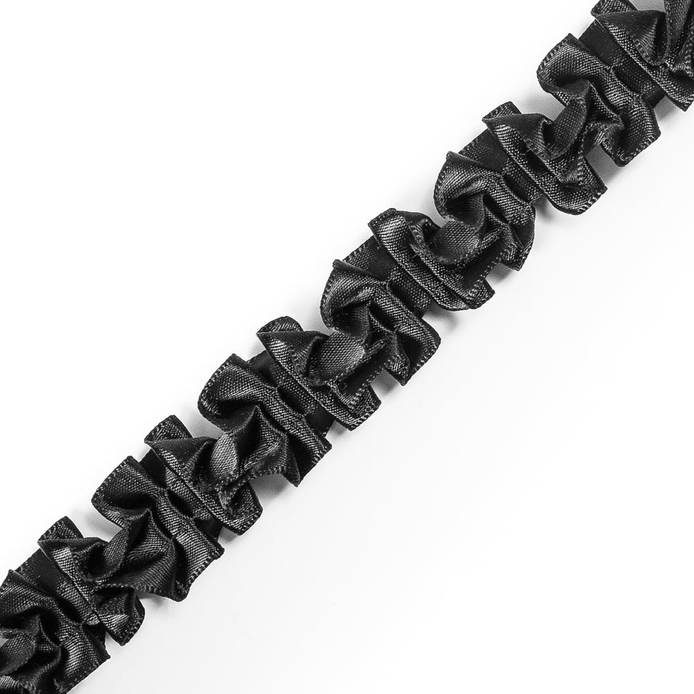 Black Satin Plisse Trim - 0.875" Detail