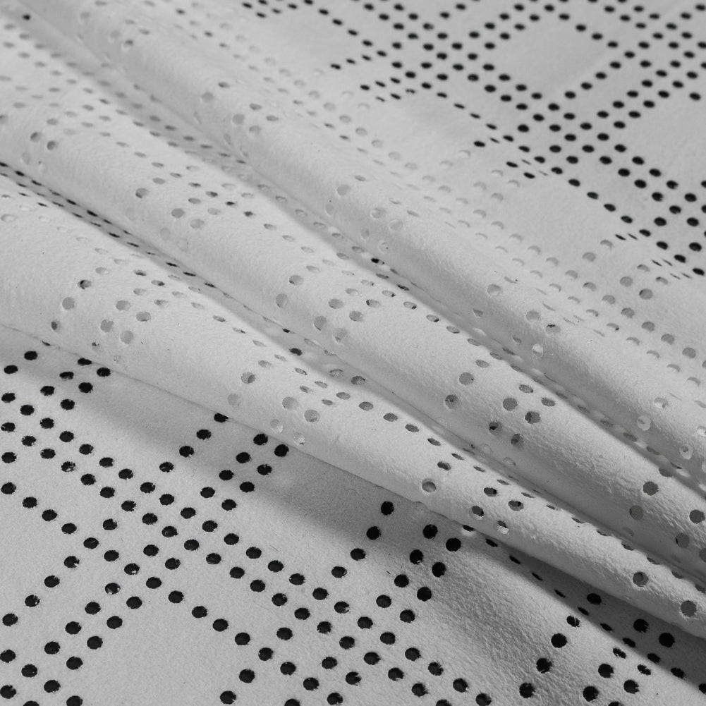 Faux Suede with Perforated Squares - White Folded