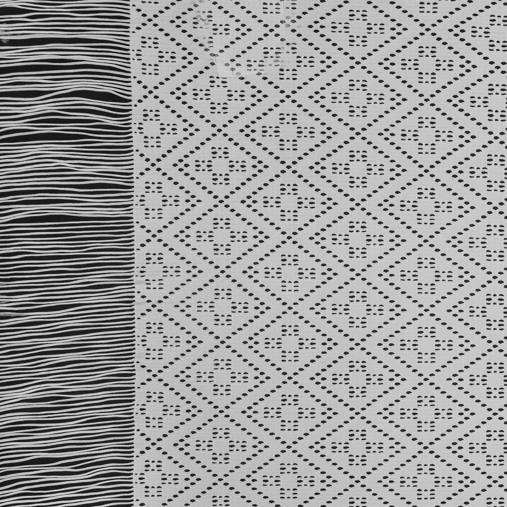 Italian White Geometric Crochet Knit with Fringe Selvages