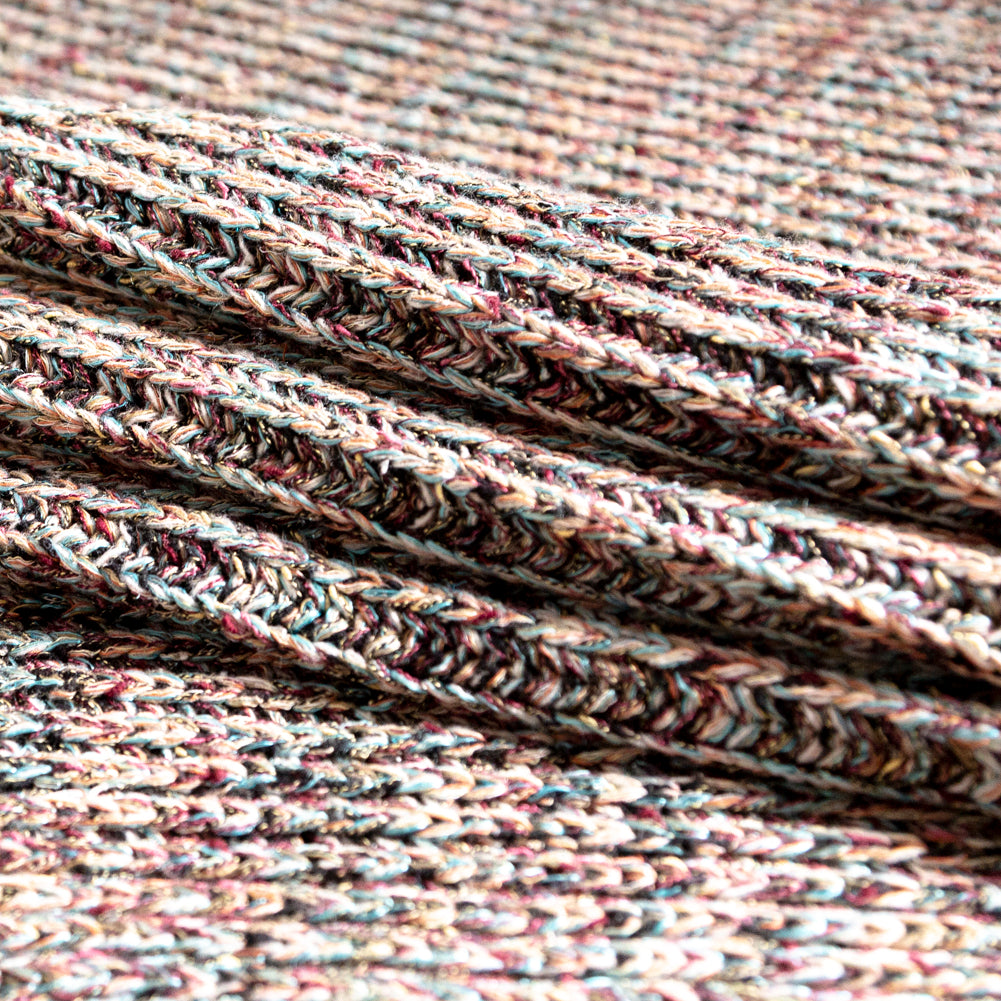 Italian Aqua, Peach and Red Chunky Wool Knit Detail
