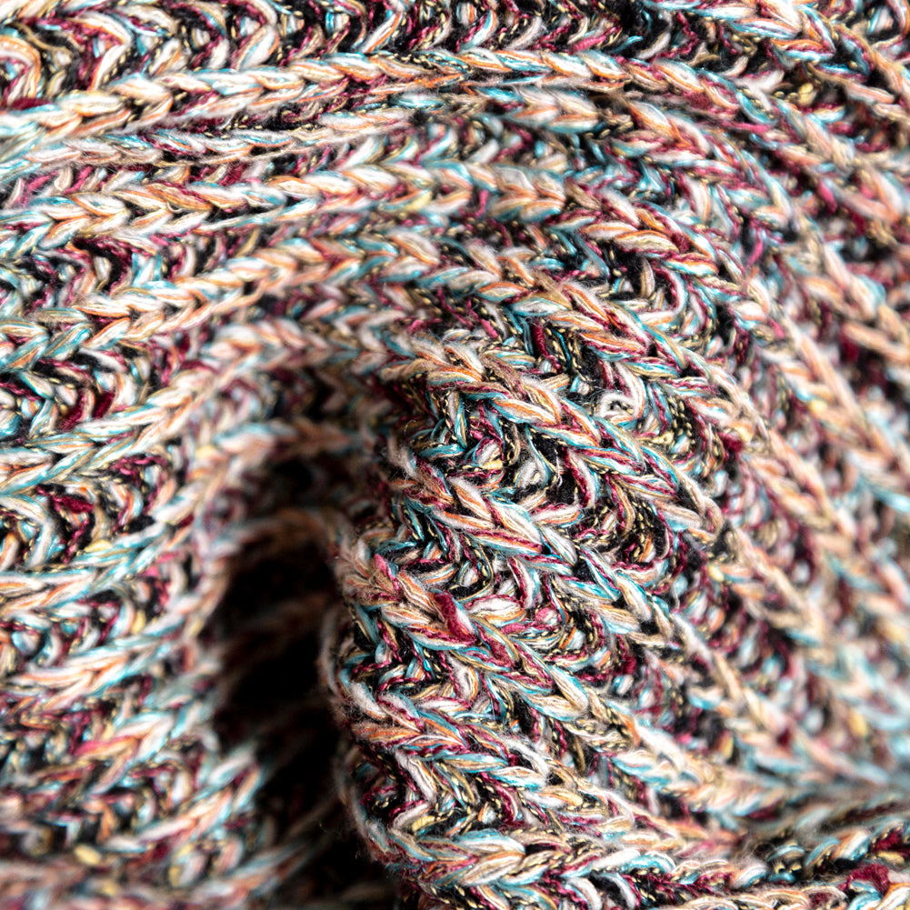 Italian Aqua, Peach and Red Chunky Wool Knit Full