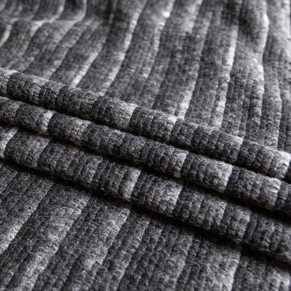 Italian Black and Gray Striped Wool Knit Detail