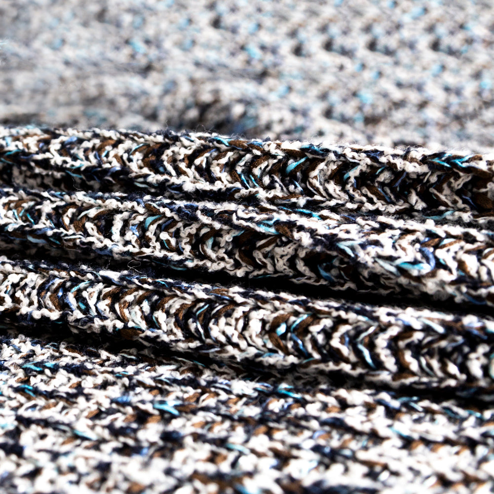 Italian Blue, Brown and White Chunky Wool Knit Detail