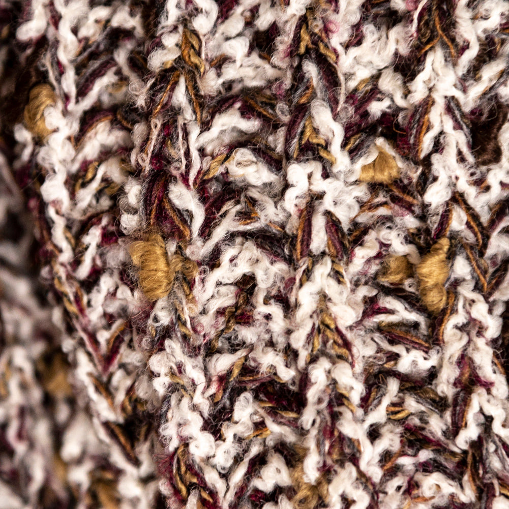 Italian White, Beet Red and Beige Chunky Wool Knit Detail