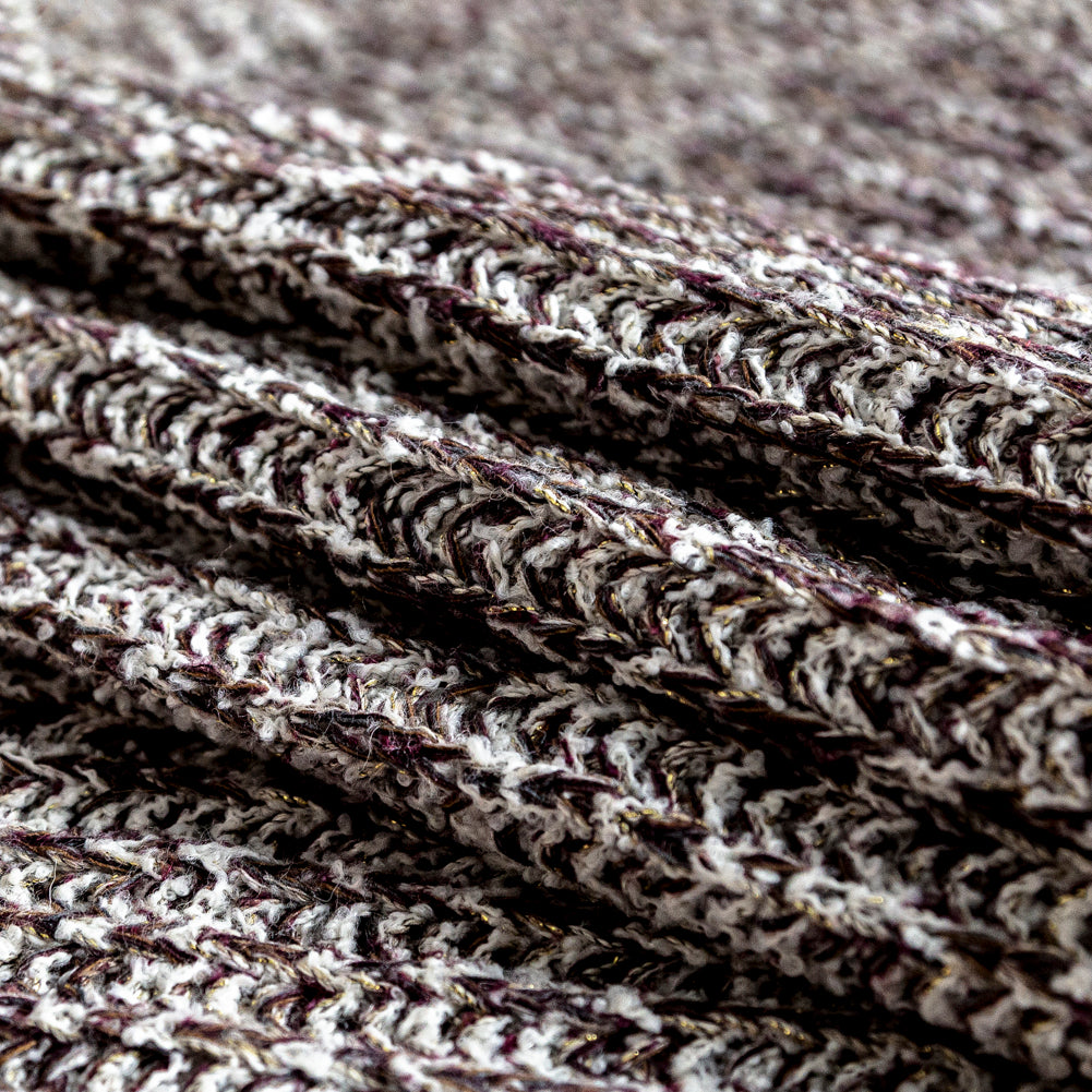 Italian White, Sangria and Metallic Gold Chunky Wool Knit Detail