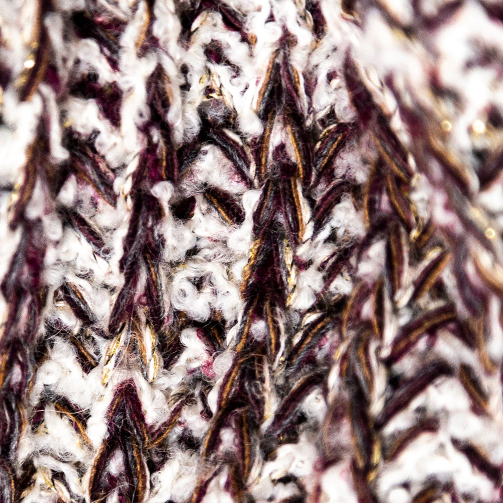 Italian White, Sangria and Metallic Gold Chunky Wool Knit Full