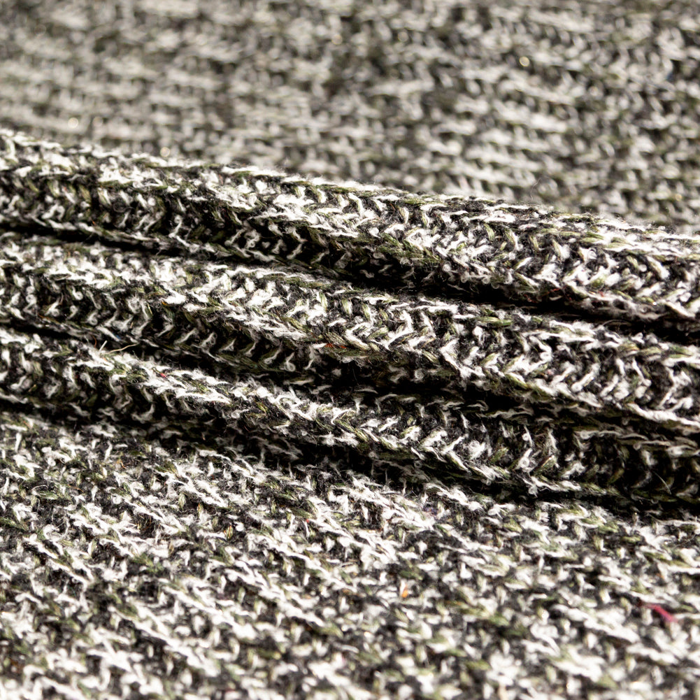 Italian Metallic Black, White and Hunter Green Chunky Wool Knit Detail