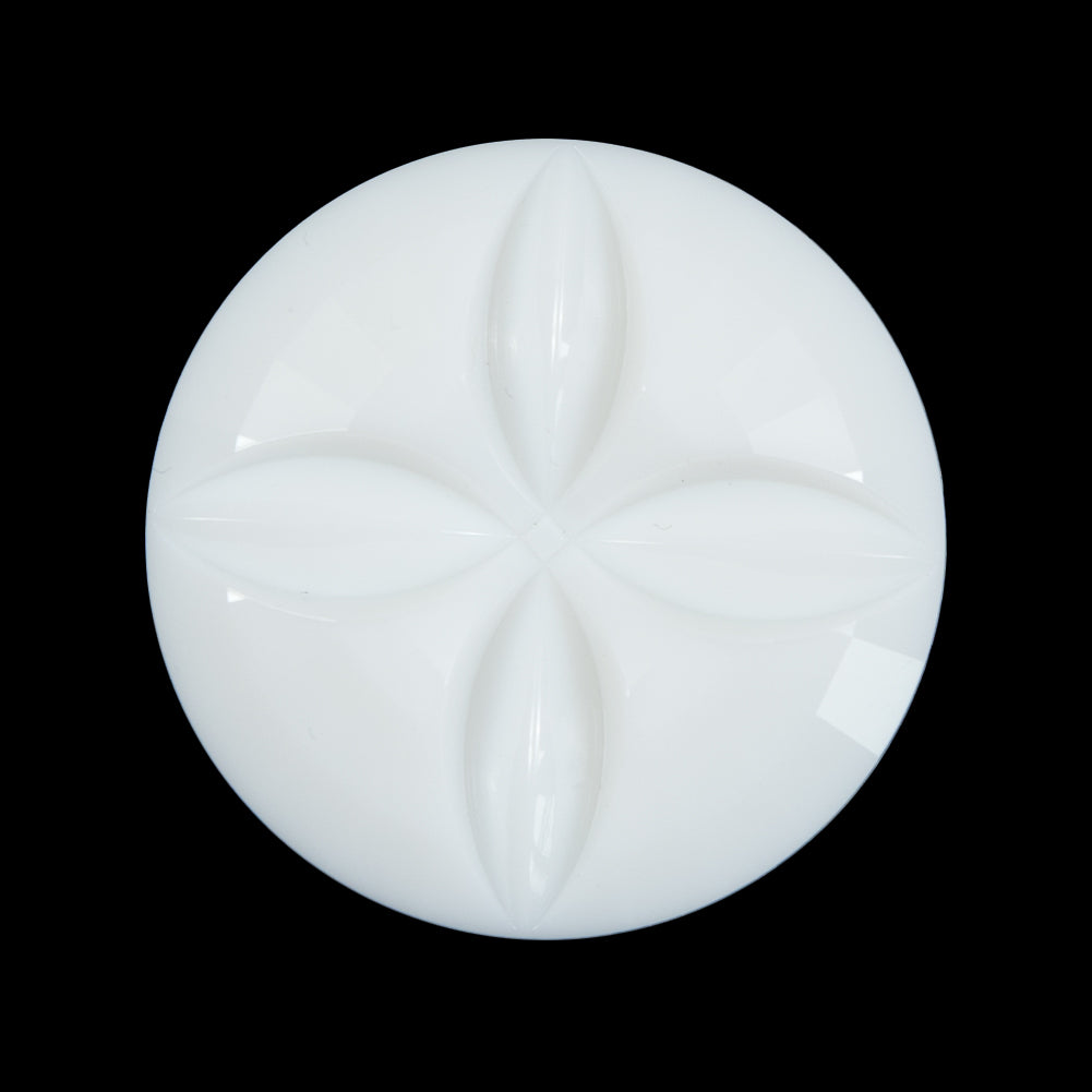 Italian White Floral Etched Shank Back Button - 44L/28mm