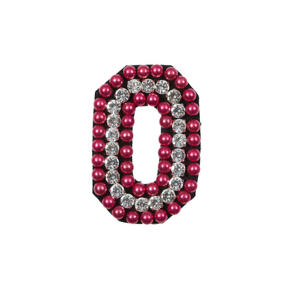 Italian Number 0 Patch with Pink Pearls and Rhinestones- 2.75" x 2"